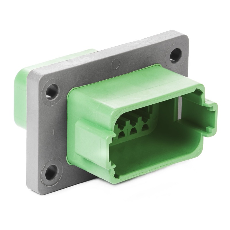 DT04-12PC-L012 – DT Series – 12 Pin Receptacle – C Key, Welded Flange, Green