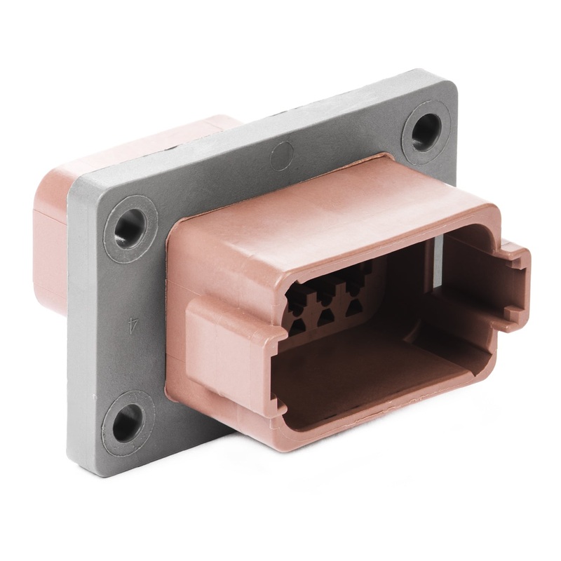 DT04-12PD-L012 – DT Series – 12 Pin Receptacle – D Key, Welded Flange, Brown