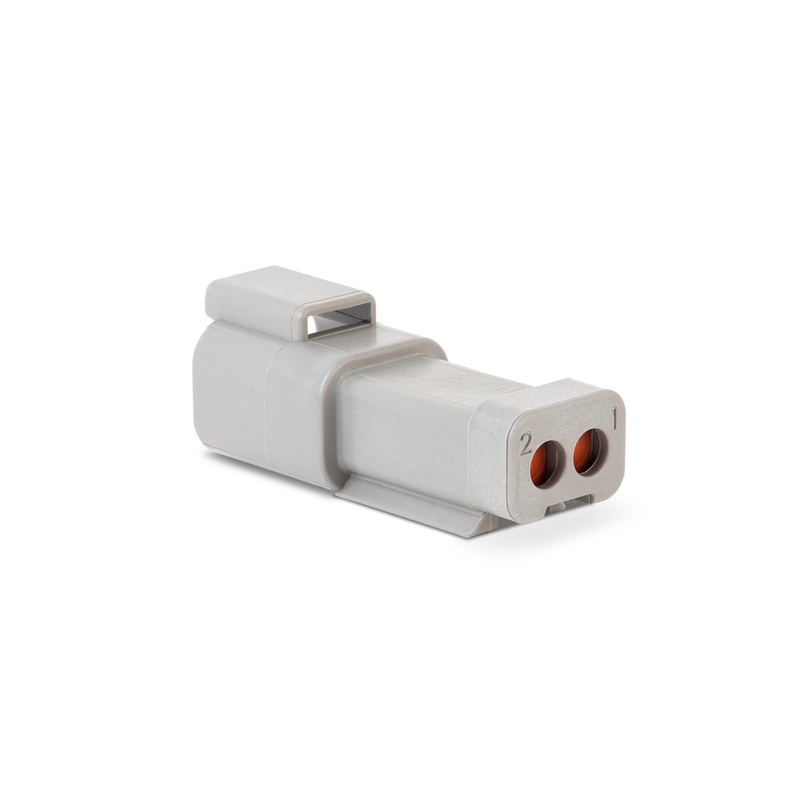DT04-2P-C017 – DT Series – 2 Pin Receptacle – Solid Rear Grommet, End Cap, Gray