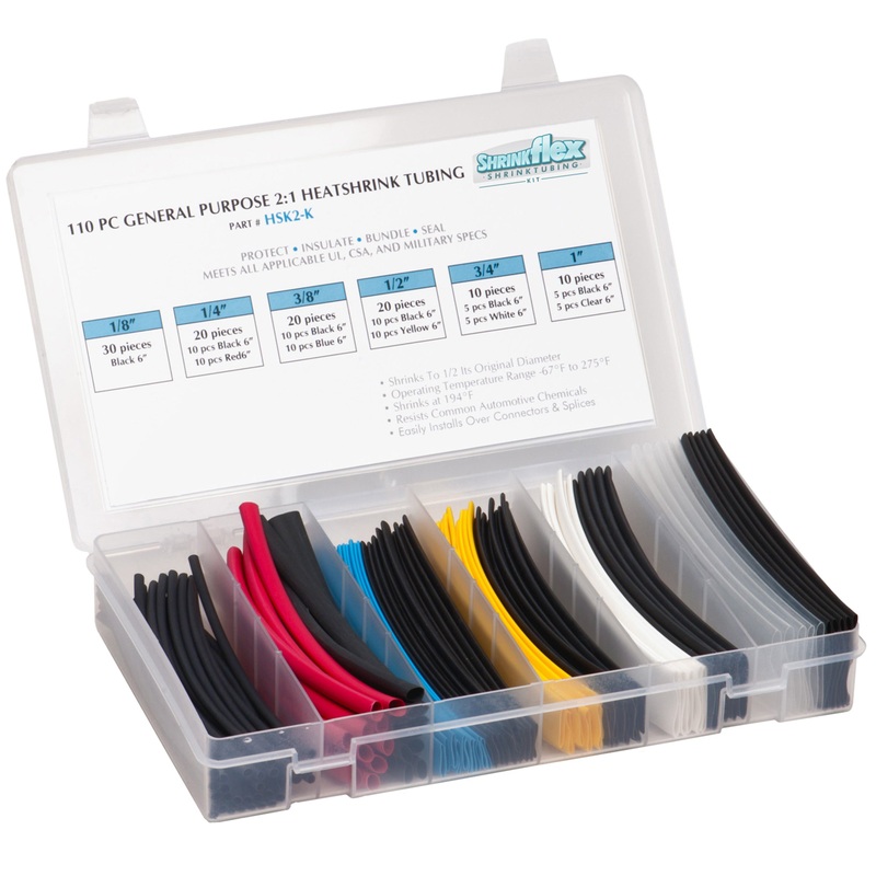 HSK2-K – Shrinkflex 2:1 Heatshrink Tubing Kit – 110 Pieces – 6 Cuts – 6 Sizes – Multicolored