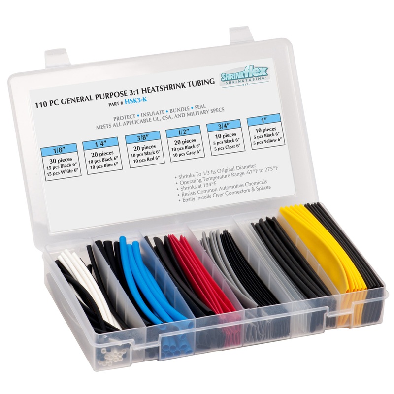 HSK3-K – Shrinkflex 3:1 Heatshrink Tubing Kit – 110 Pieces – 6 Cuts – 6 Sizes – Multicolored